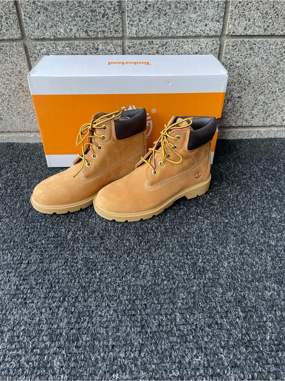 Timberland Wheat Nubuck Boys Lace-Up Work Boots with Black Collar